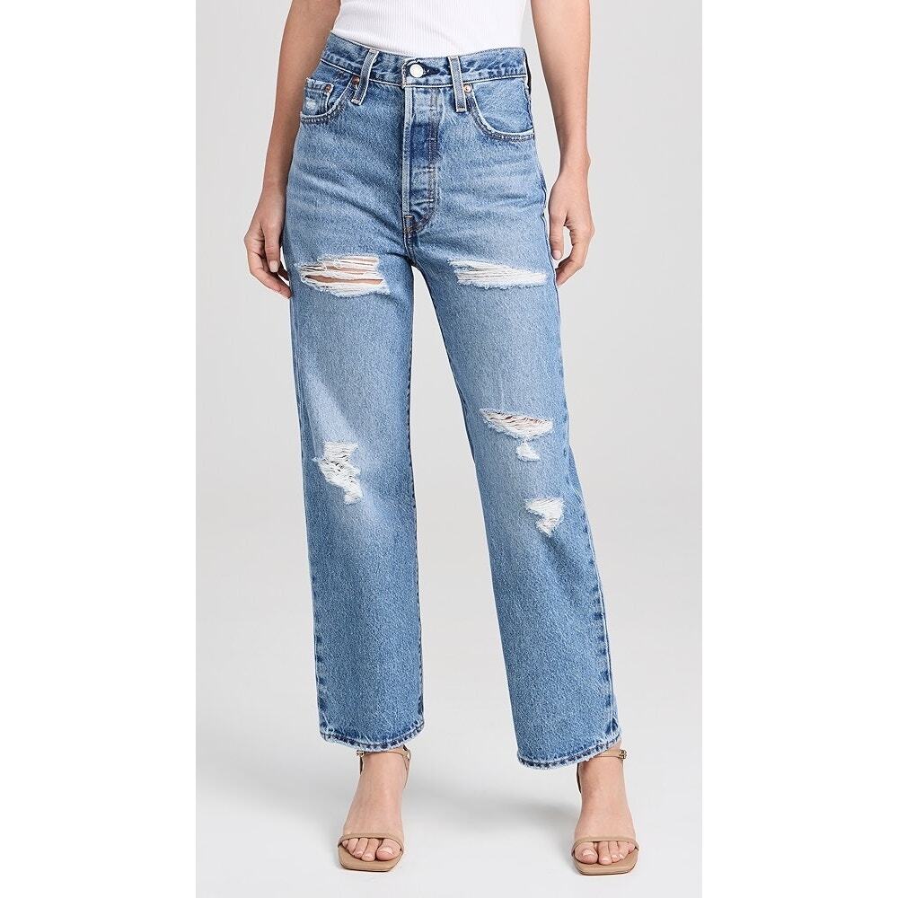Levi's Ribcage Straight Ankle Jeans Distressed Medium Wash Size 26